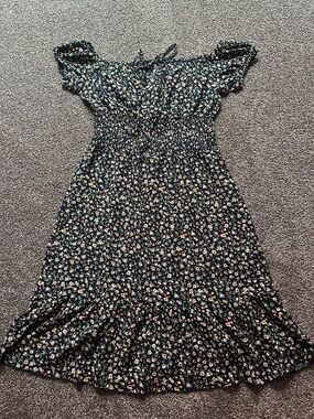 Amazon Black Floral Off-Shoulder Smocked Midi Dress